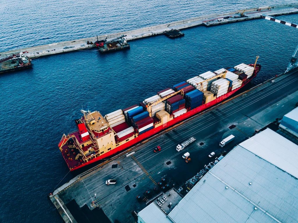 aerial top view of industrial cargo container ship JMSGDK9 min